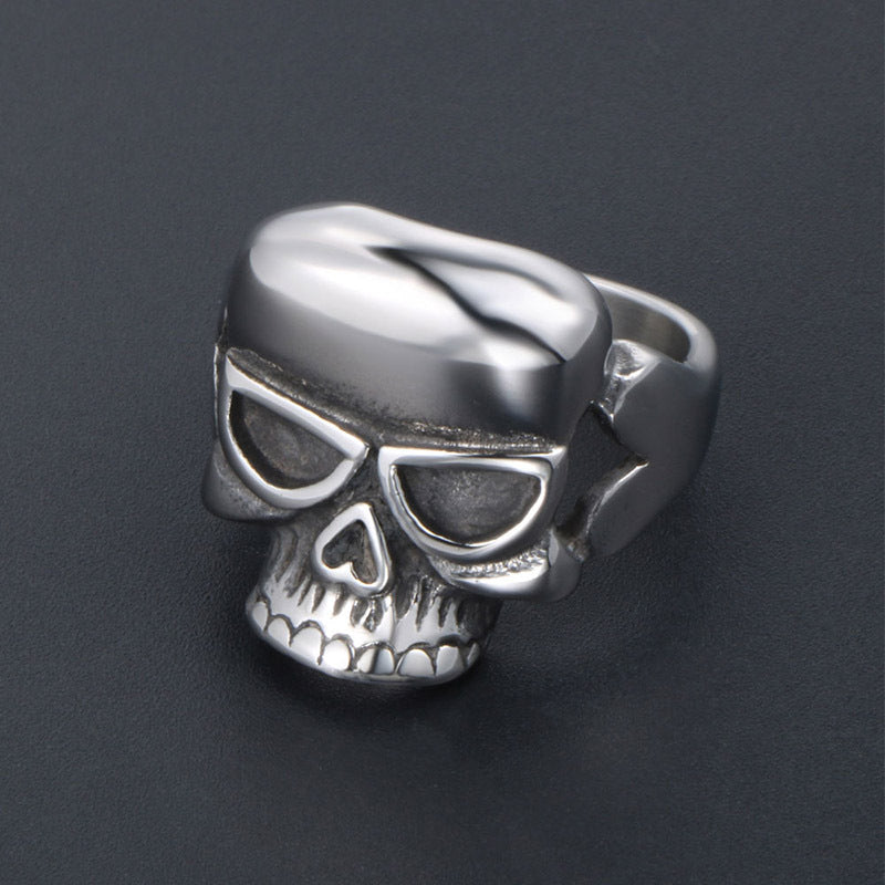 Vintage-Inspired Jawless Skull Ring for Men - Retro Punk Ghost Design in Titanium Steel