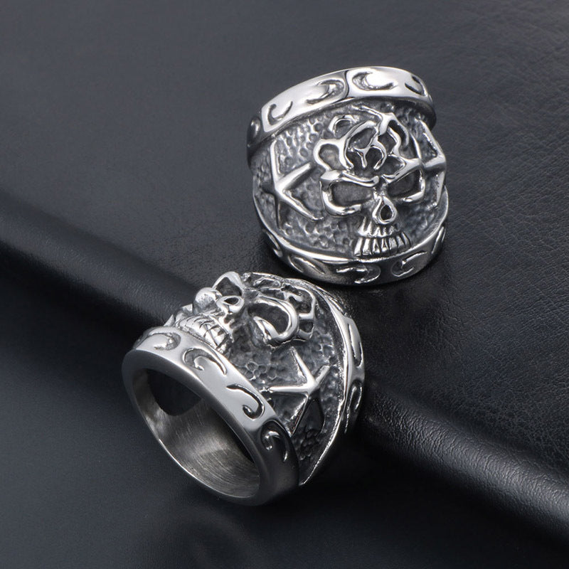 Exaggerated Men's Titanium Steel Ring with Relief Starfish Flower Skull Design in European and American Style