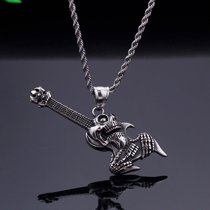 Men's Titanium Steel Skull Pendant - European and American Punk Goth Electric Guitar Accessory