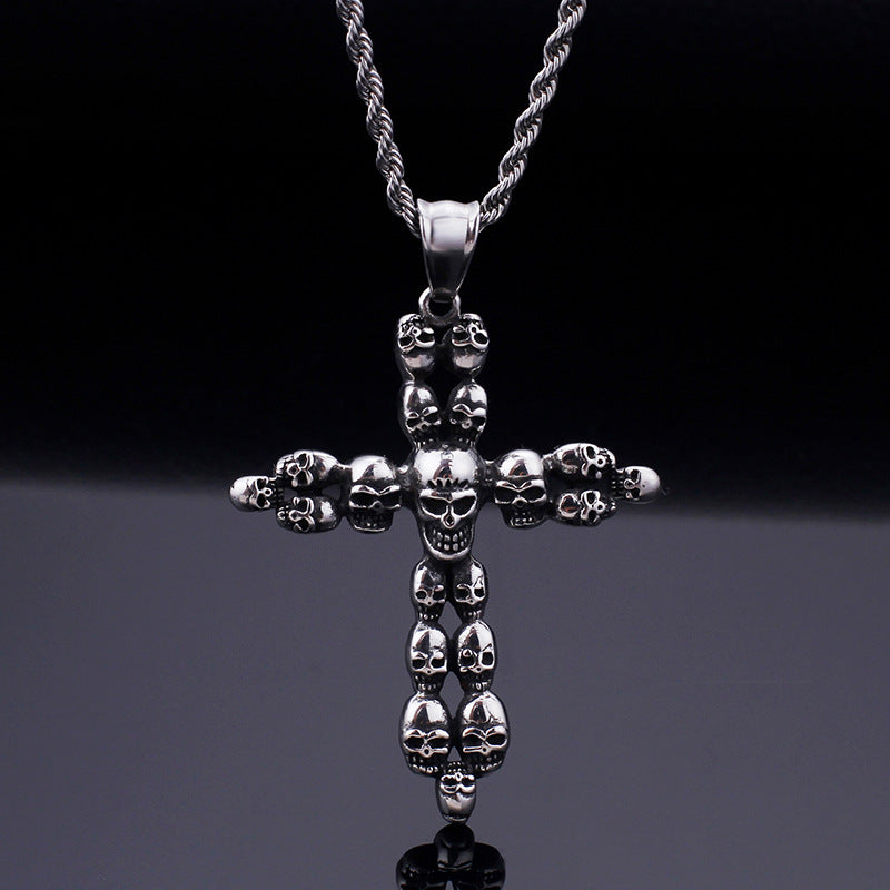 Custom Titanium Steel Skull Cross Pendant for Men - European and American Style Jewelry