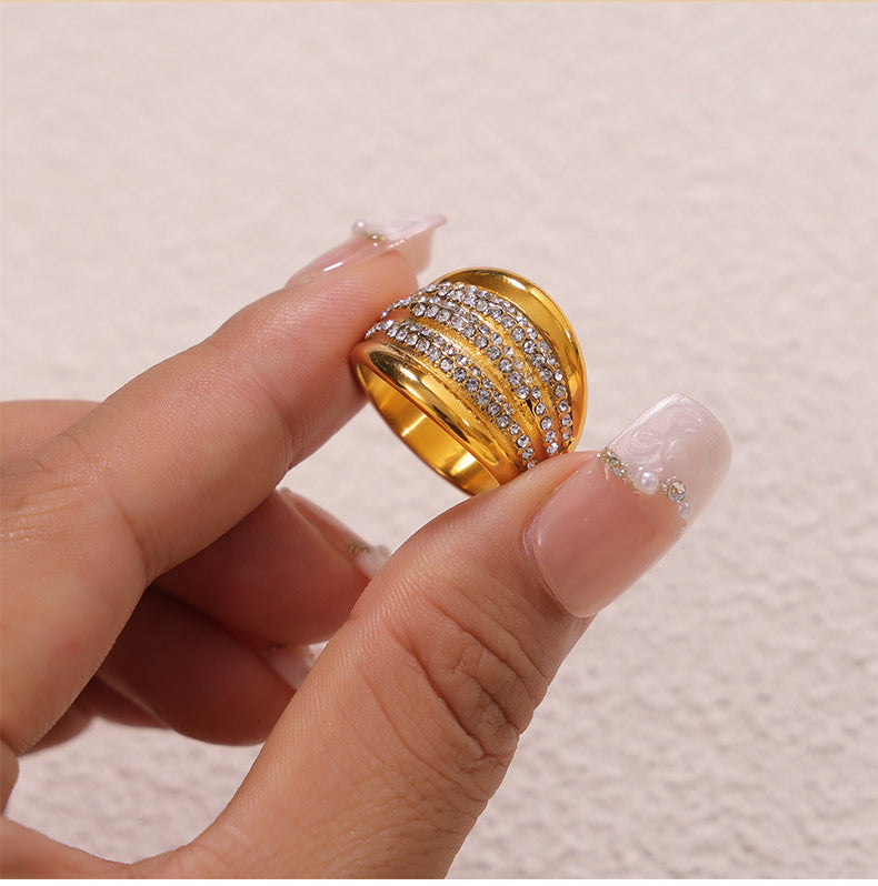 Luxurious French Cold Breeze Zircon Titanium Gold-Plated Ring
