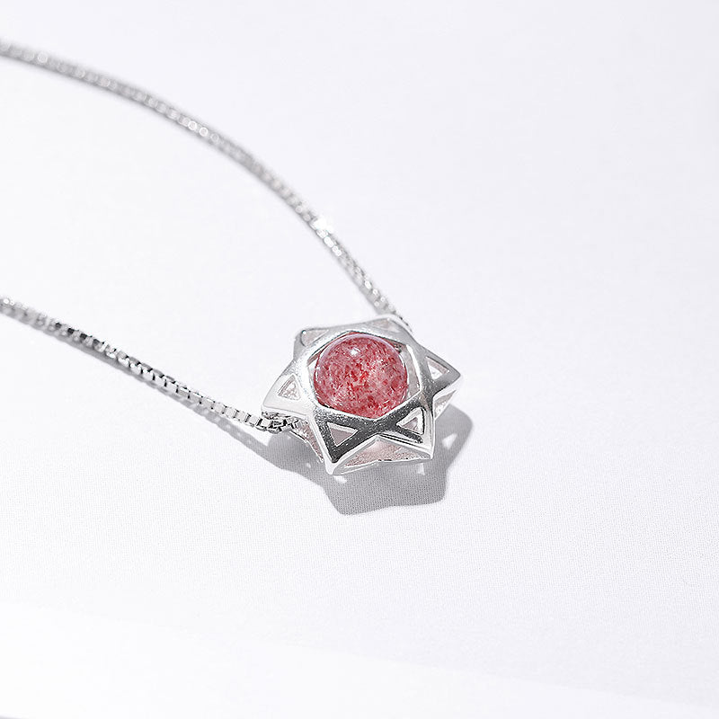 Strawberry Crystal Pendant Sterling Silver Necklace