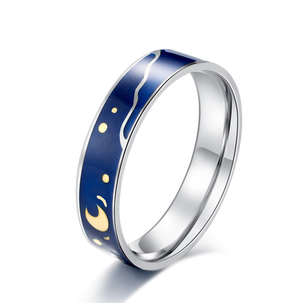 Artistic Romance Couple Ring Van Gogh's Starry Sky Design
