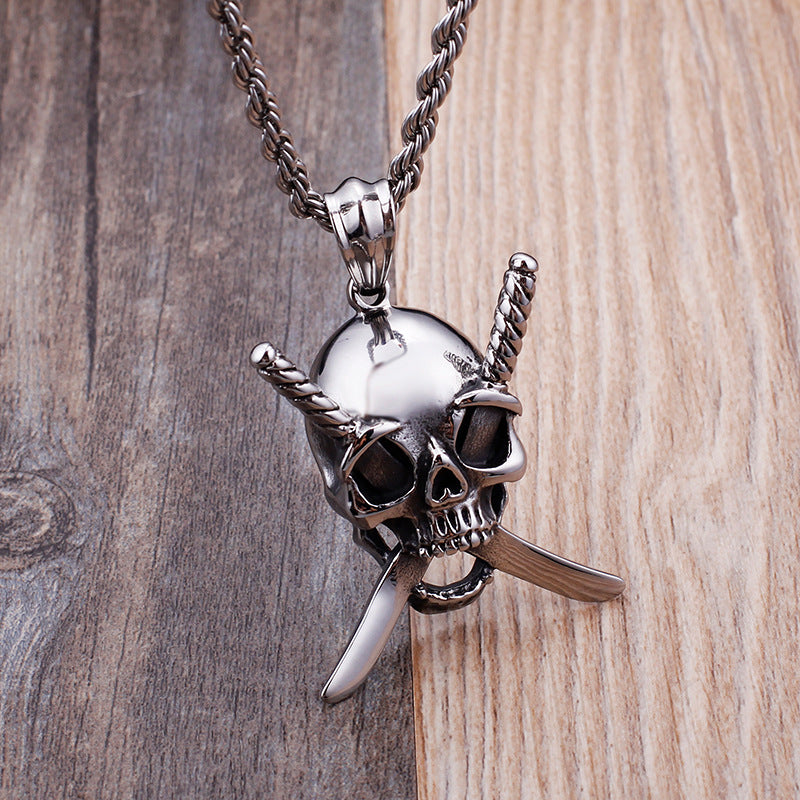 Rebel Skull Double Knife Men's Titanium Steel Pendant