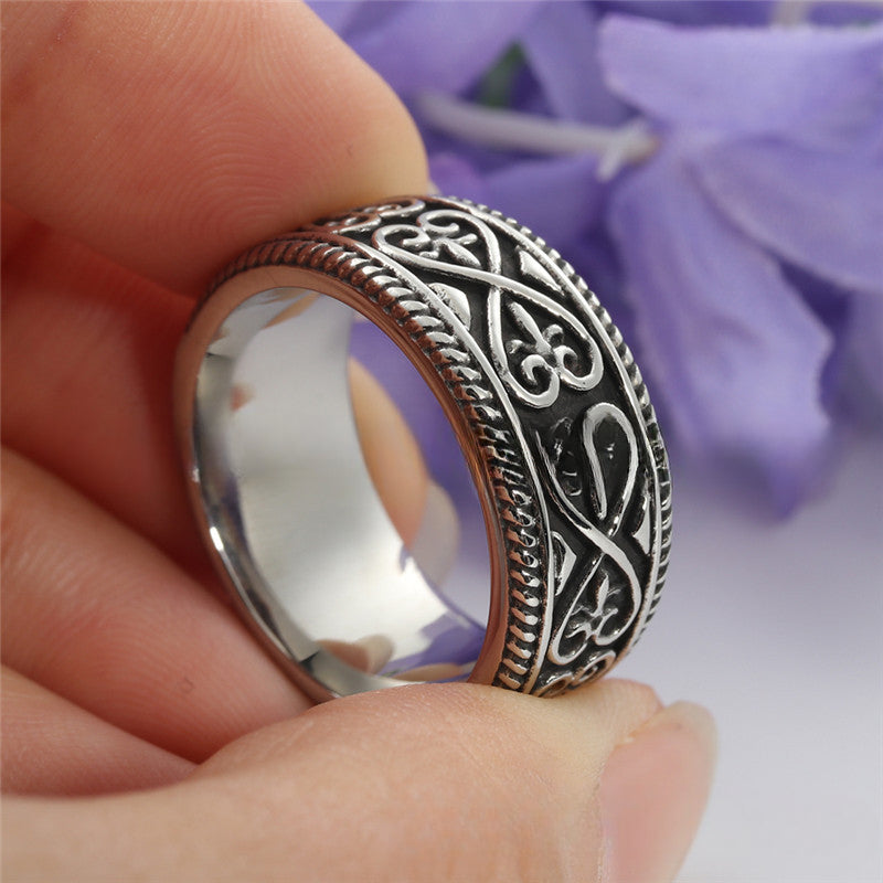 European And American Jewelry Titanium Steel Flower Pattern Ring
