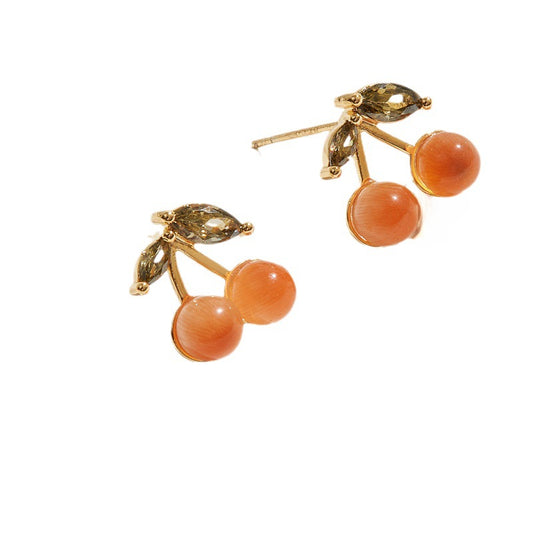 Chic Cherry Stud Earrings with a Touch of European Elegance