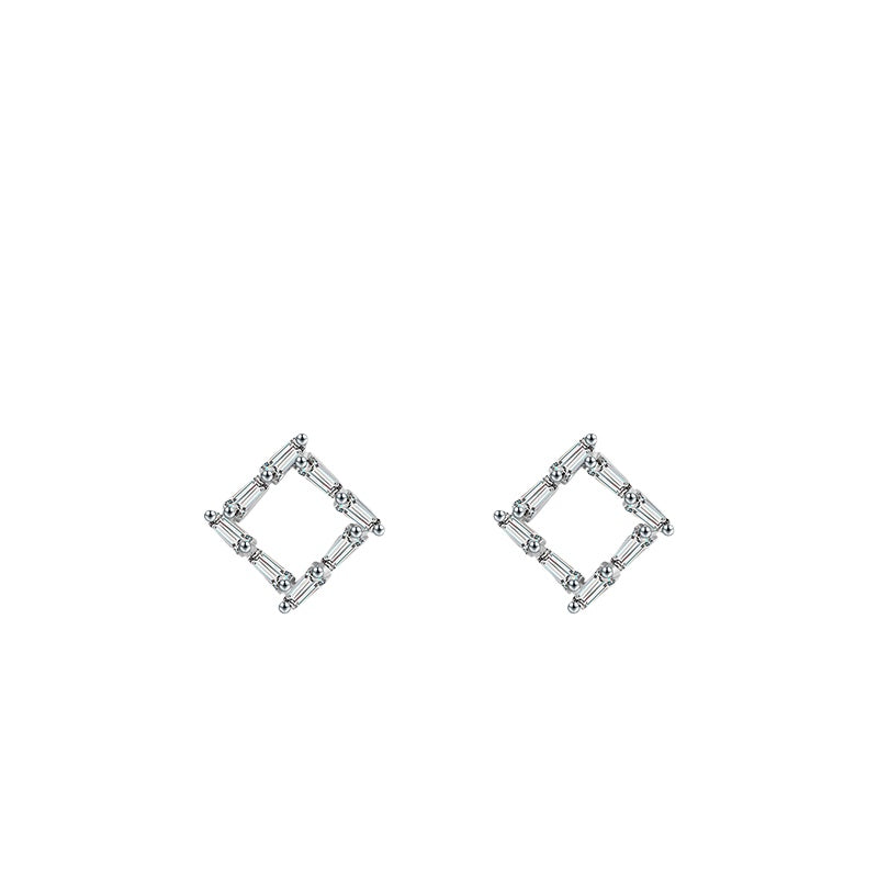 925 Sterling Silver Heart Geometric Zircon Stud Earrings