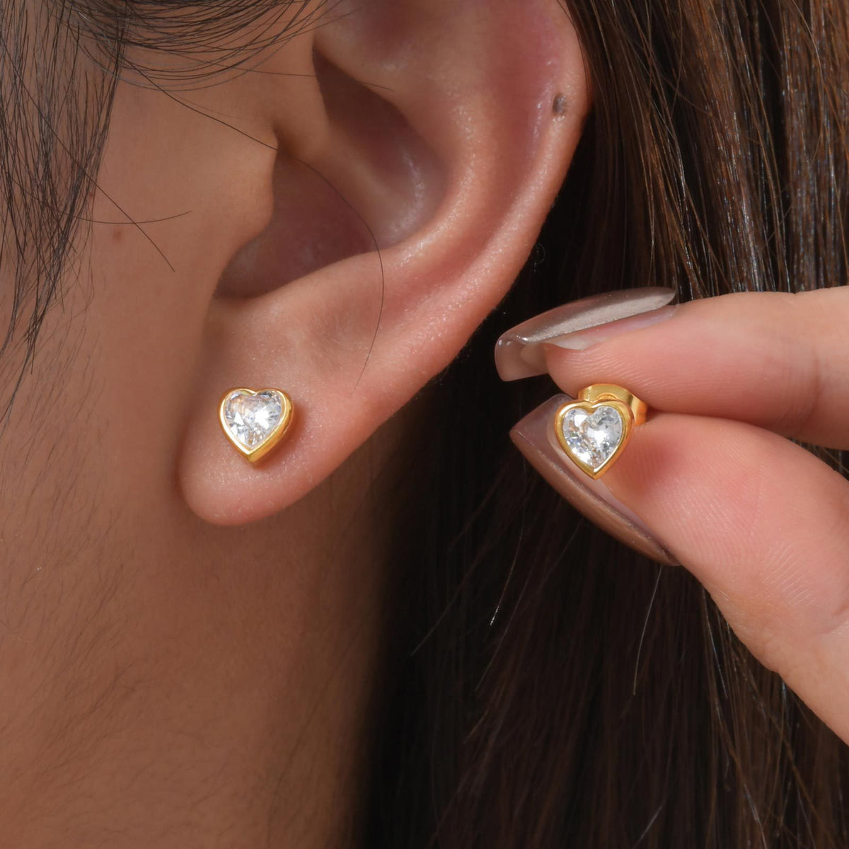 Stainless Steel Zircon Heart Earrings
