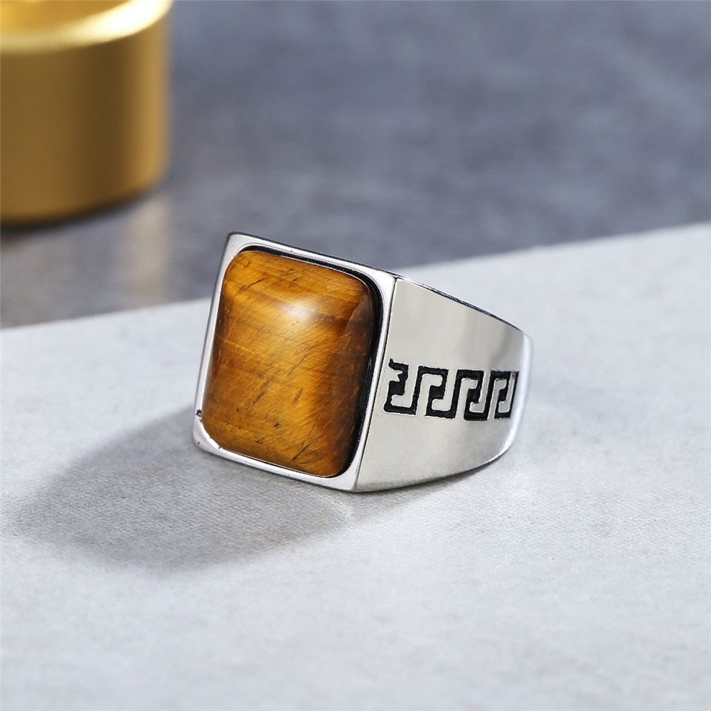 Planderful Titanium Steel Ring With Great Wall Pattern Unisex Retro Style Bold Statement Size 7 11