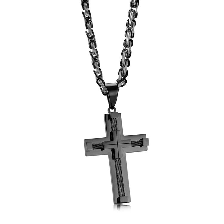 1. Planderful Stainless Steel Cross Necklace For Men With High Polish Pendant And Cuban Chain Hip Hop Style