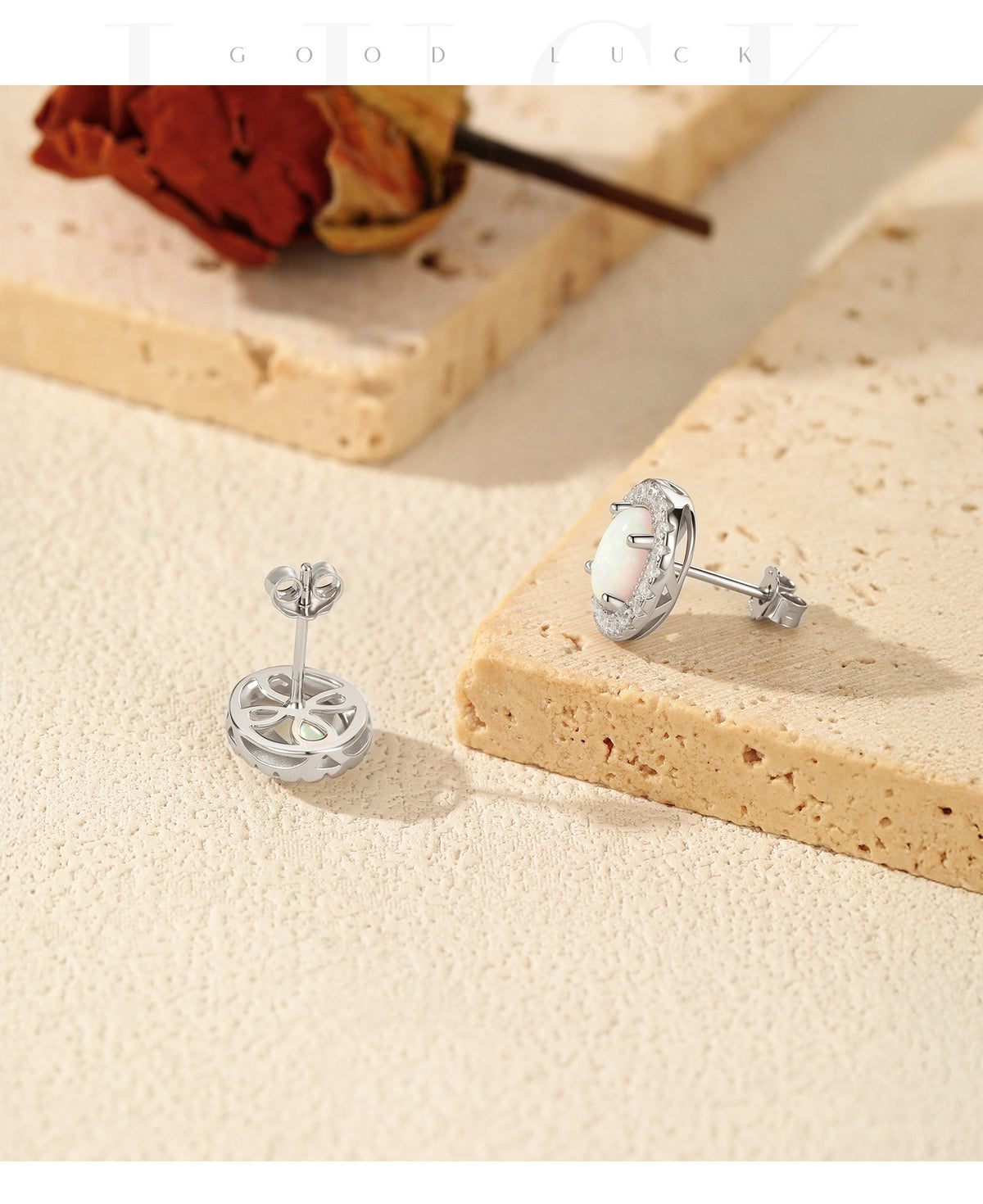925 Sterling Silver Faux Opal Stud Earrings