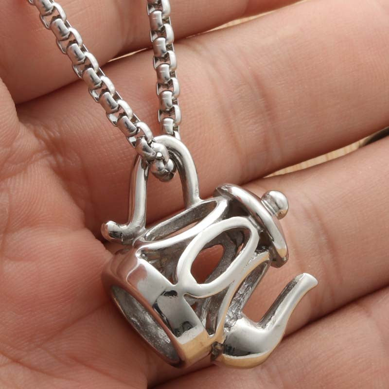 Punk Hollow Stainless Steel Teapot Pendant Necklace for Men - Retro Trendy Design by Planderful