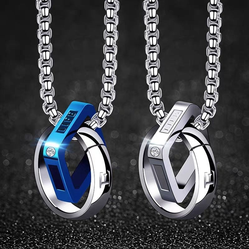 Planderful Mens Double Ring Buckle Necklace Stainless Steel Pendant For Everyday Luxury
