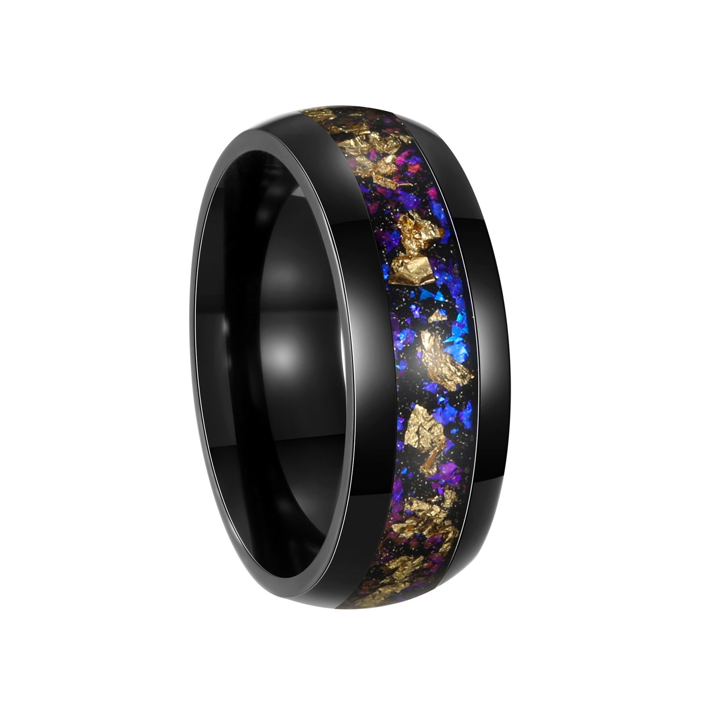 Planderful Mens Amethyst Inlaid Black Titanium Steel Ring