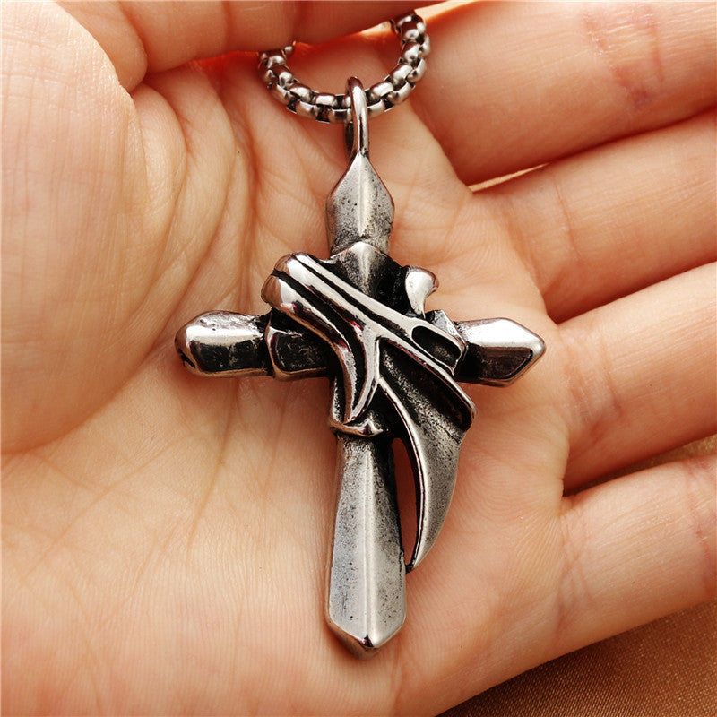 Punk-Inspired Titanium Steel Cross Pendant Necklace for Men – Retro Trendy Design