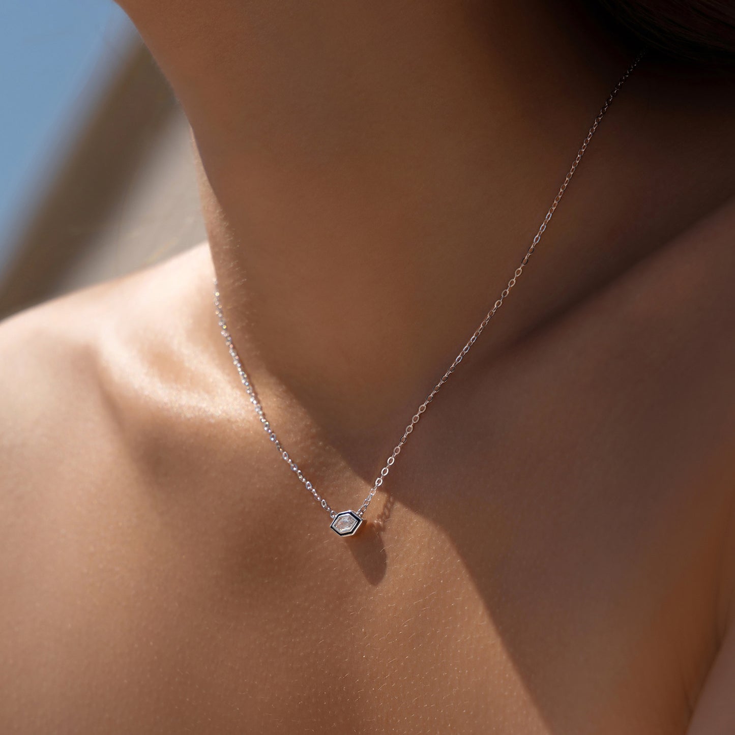 Planderful Everyday Genie S925 Silver Japanese Geometric Hexagon Necklace – Feminine Minimalist Clavicle Chain