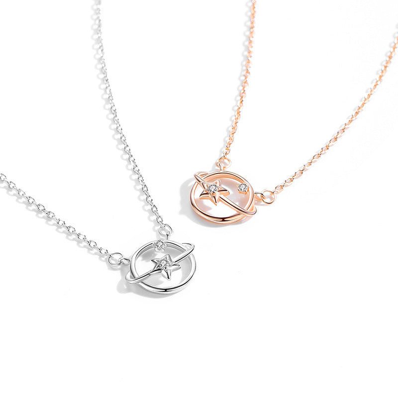 Planderful 925 Sterling Silver Planet Zircon Necklace For Women Elegant Collarbone Chain
