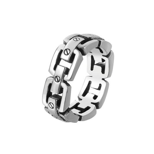 Retro Titanium Steel Ring with Car Chain for Men