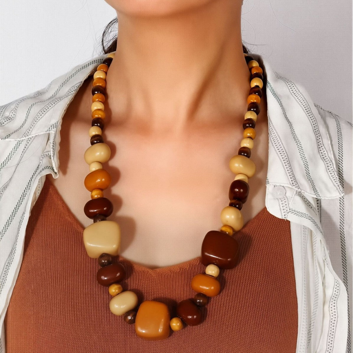 Planderful Savanna Rhythms Necklace – Unique Wood and Acrylic Design