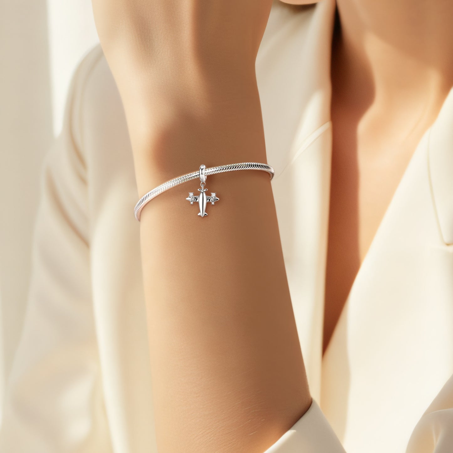 Planderful Jewelry Sterling Silver Pendant Zircon Aircraft Necklace Everyday Style