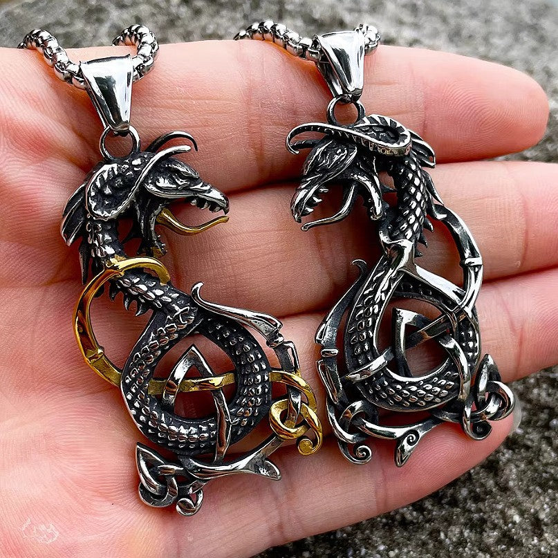 1. Planderful Stainless Steel Viking Dragon Necklace For Men Retro Knot Pendant Gift Idea
