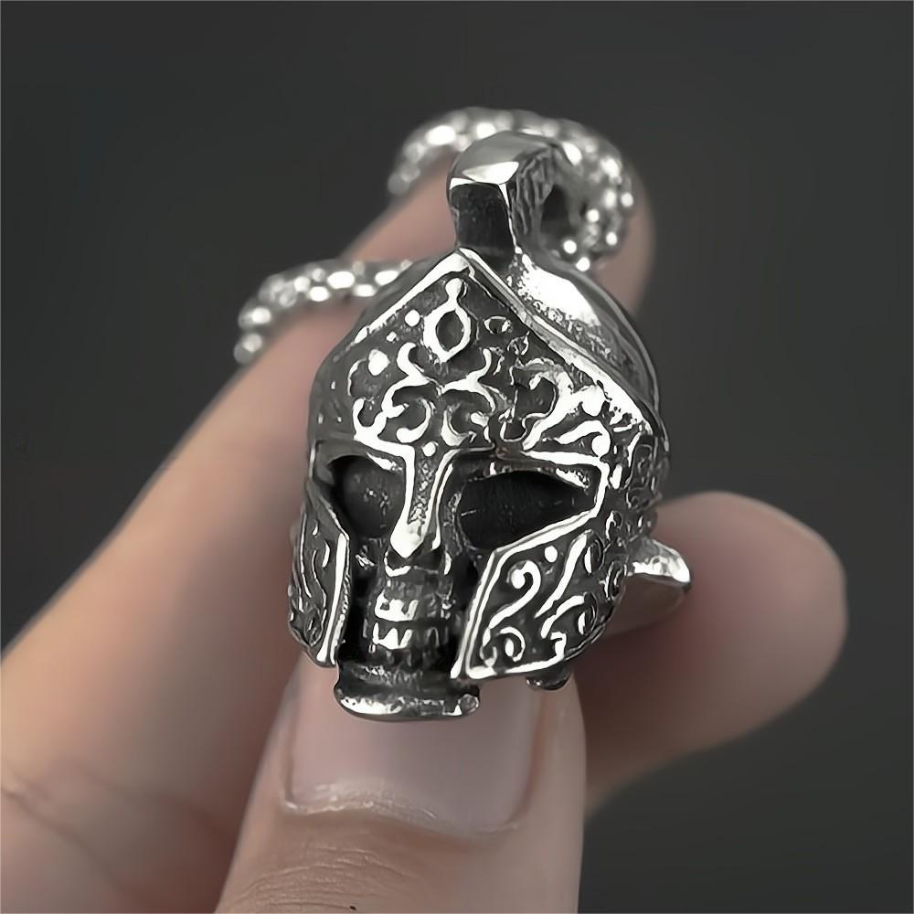 Planderful Shop Spartan Skull Helmet Pendant For Men Stainless Steel Oxidized Black Viking Jewelry