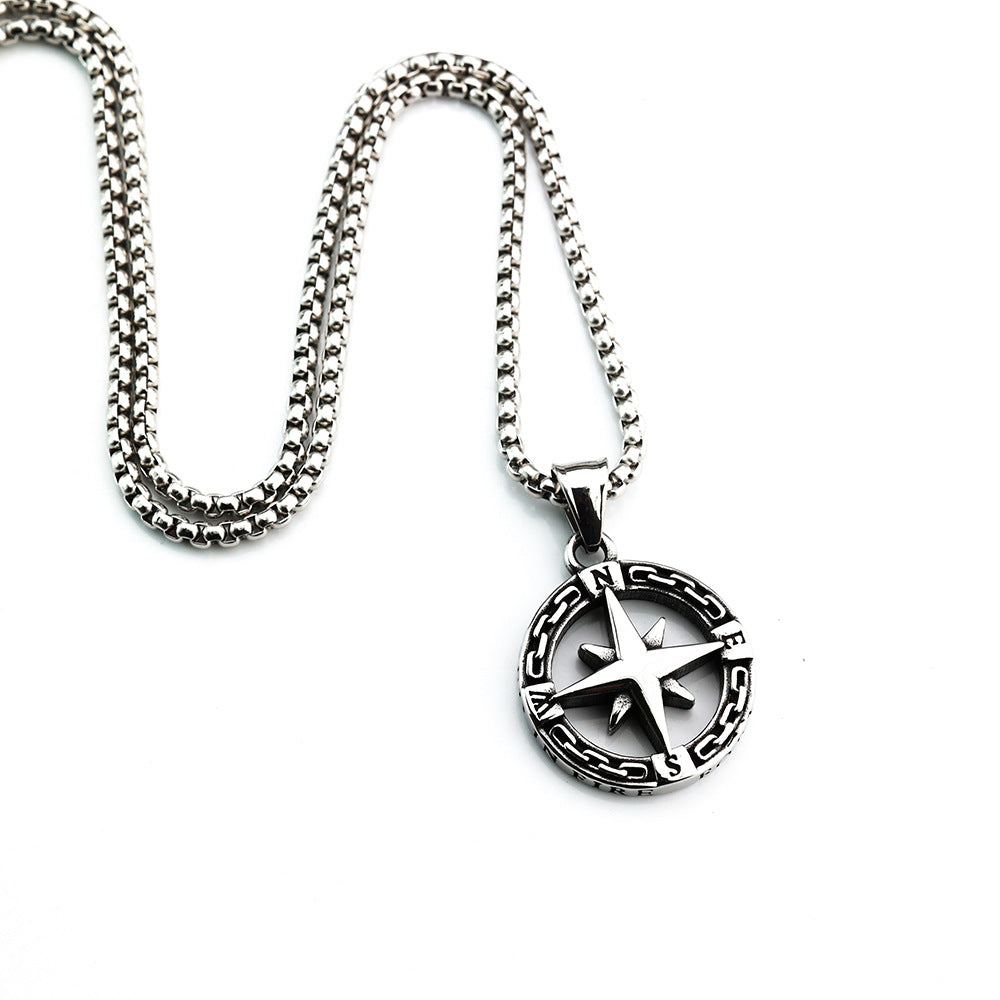 Compass Pendant Stainless Steel Retro Unisex Jewelry for Men and Women by Planderful