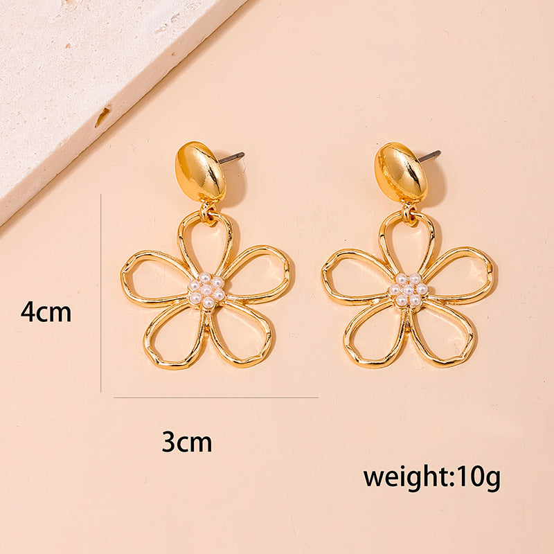 Vienna Verve Metal Flower Earrings with Pearl Detail