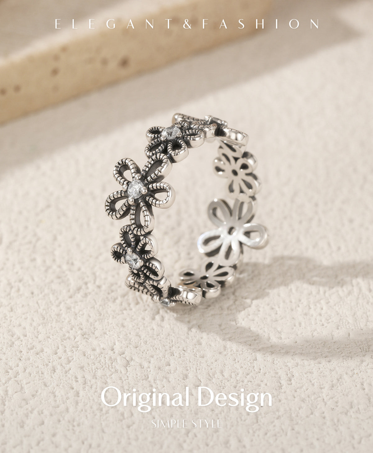 925 Sterling Silver Vintage Floral Ring