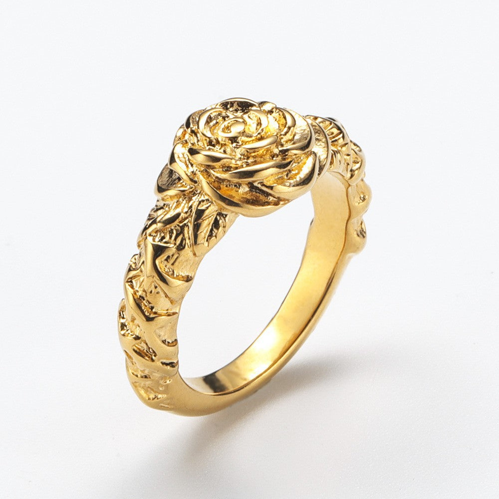 Planderful Rose Titanium Steel Ring Unisex Bold Statement For Men And Women Retro European Style