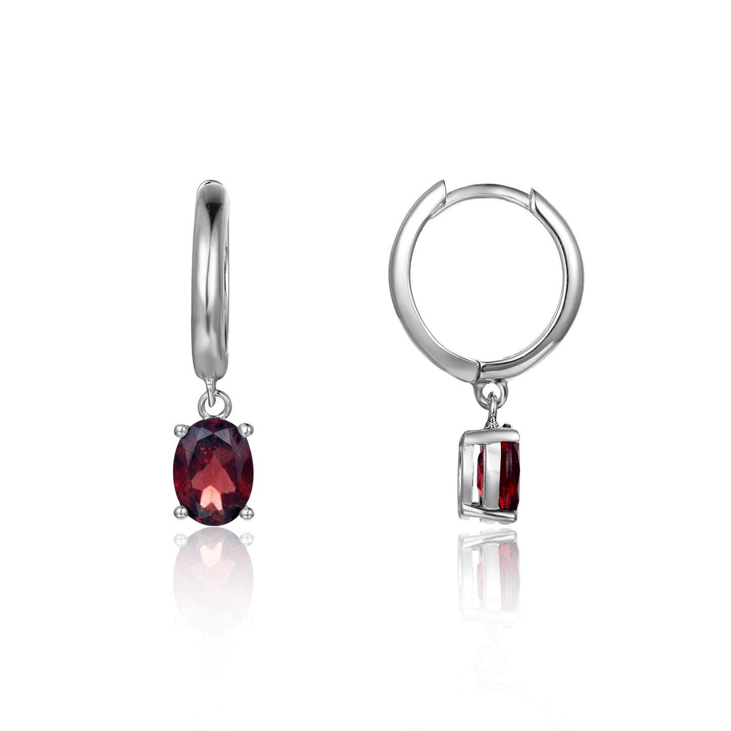 Solitaire Oval Natural Gemstone Pendant Silver Hoop Earrings