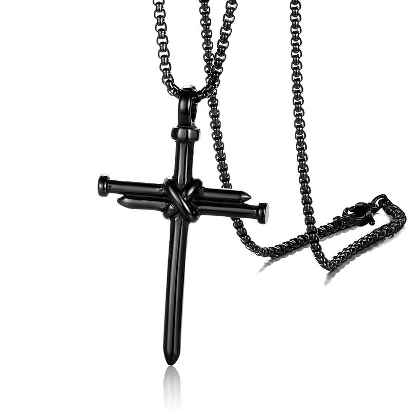 Planderful Nail Cross Necklace Stainless Steel Punk Pendant For Men Unisex Giftable Jewelry