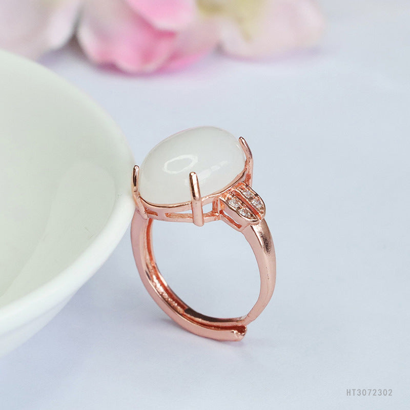 White Hetian Jade Cabochon Ring