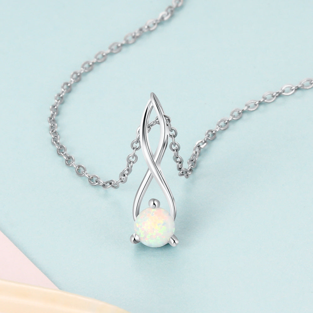 Planderful Jewelry Opal Necklace Sterling Silver 8 Shape Pendant Elegant Everyday Luxury