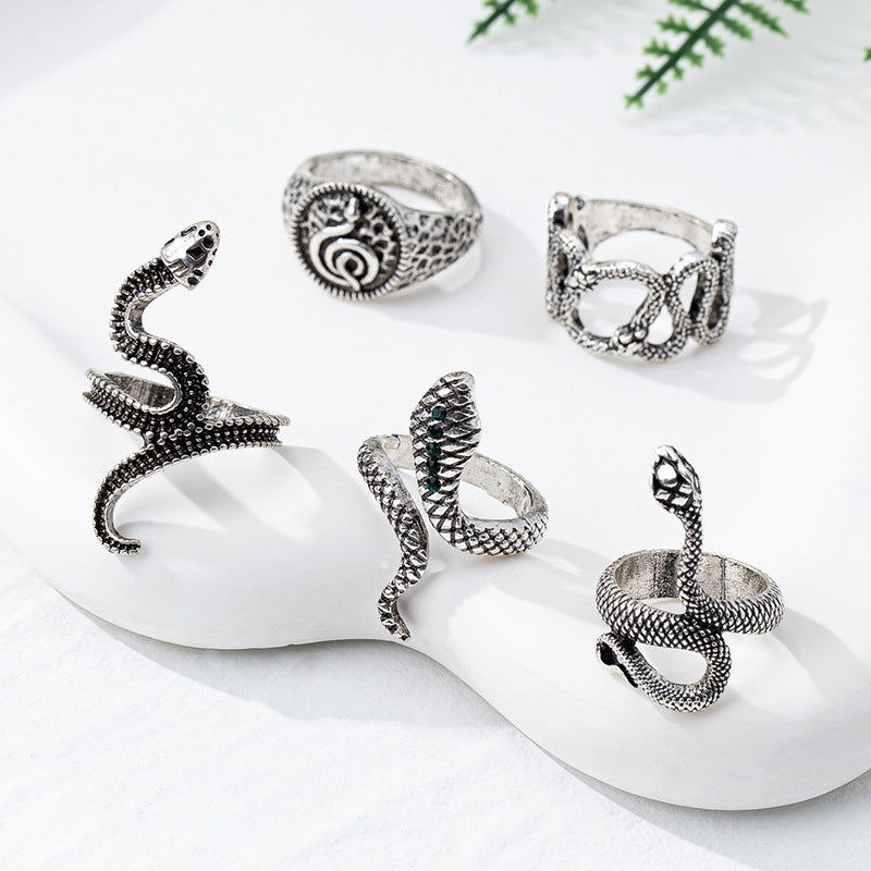 Planderful Retro Punk Snake Ring Set for Women Stylish Metal