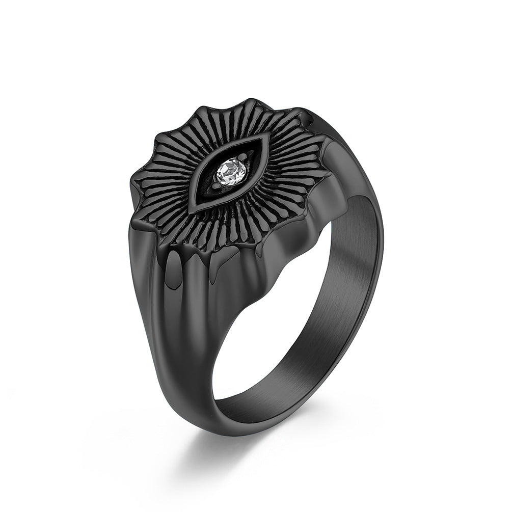 Planderful Mens Stainless Steel Eye Ring Personalized Engraving Retro Style Jewelry