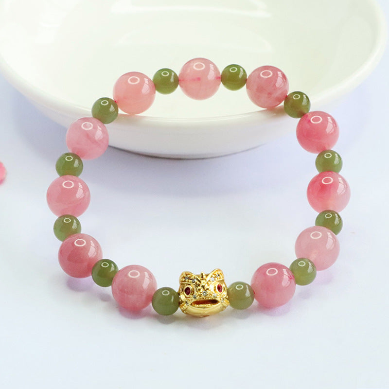 Hetian Jade Rose Quartz Crystal Lion Dance Horse Bracelet