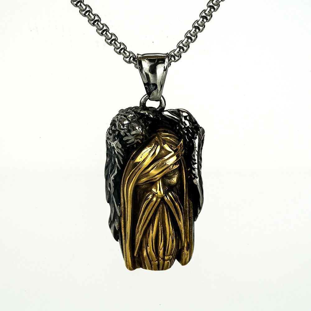 European And American Jewelry Wholesale Titanium Steel Pendant Men's Stainless Steel Necklace Viking Odin Crow