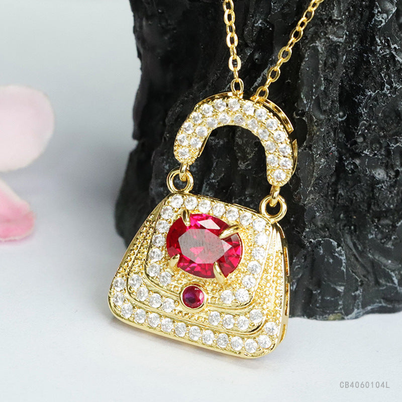 Lab-Grown Ruby Handbag Pendant — No Chain
