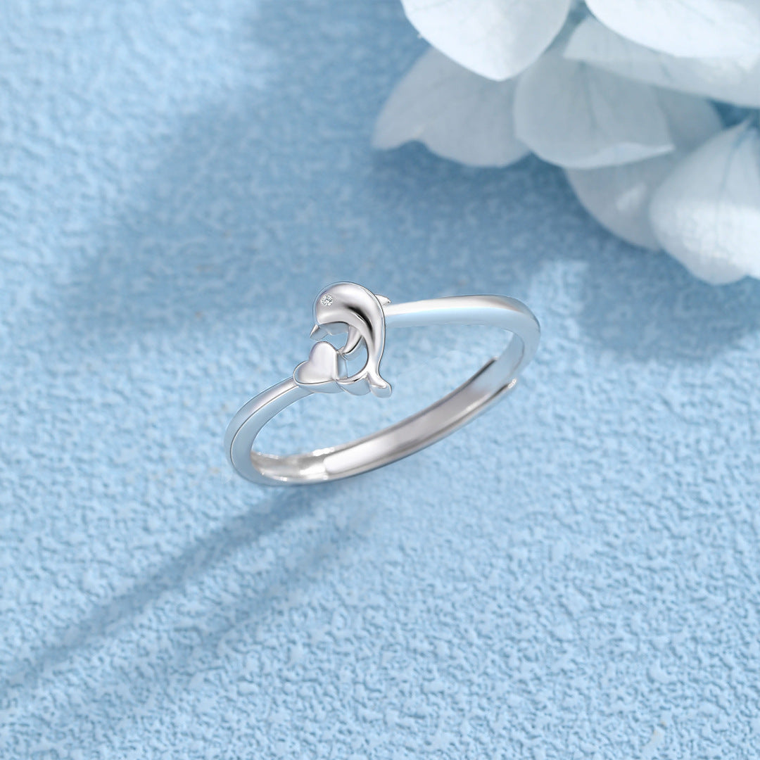 Planderful Dolphin Ring For Women Sterling Silver S925 Adjustable Elegant Minimalist Design