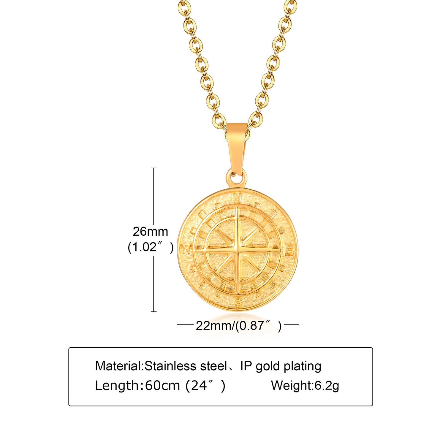 Planderful Stainless Steel Compass Pendant Necklace for Men