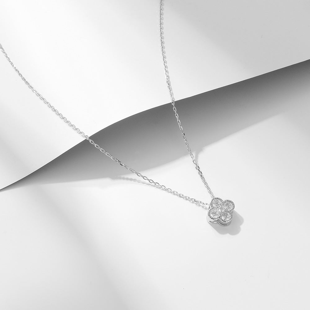 S925 Sterling Silver Zircon Necklace Design Flash Zircon Versatile Four-Leaf Clover Necklace