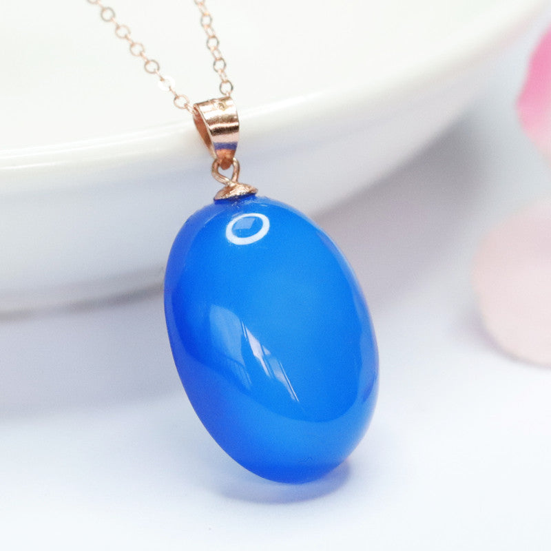 Rose Gold Necklace with Blue Chalcedony Pendant in S925 Silver Oval