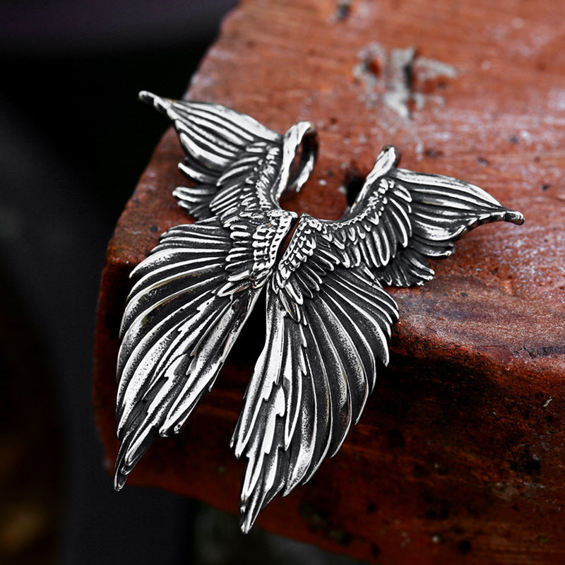 Titanium Steel Retro Angel Wings Pendant for Men - Unique Stainless Steel Feather Wing Accessory