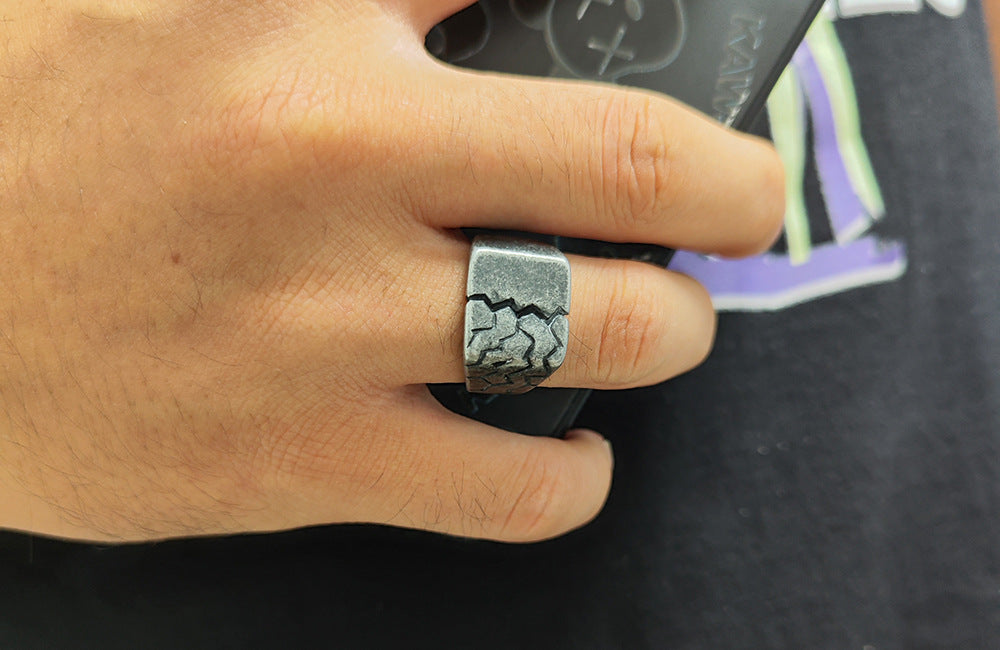 Titanium Steel Crack Ring Lightning Retro Mens Size 7 To 12