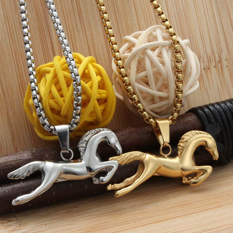 Personalized Titanium Steel Jumping Horse Pendant Necklace for Men - Retro Punk Trendy Design