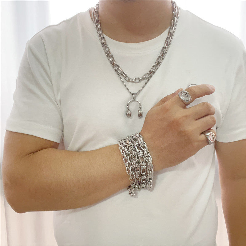 Titanium Steel Rock Earphones Pendant Necklace for Men - Personalized Retro Trendy Design