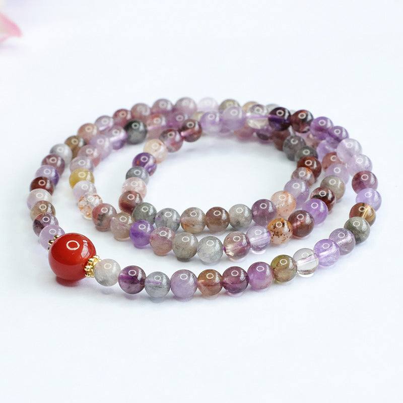 Agate Multi Circle Bracelet and Necklace Set with Natural Crystal