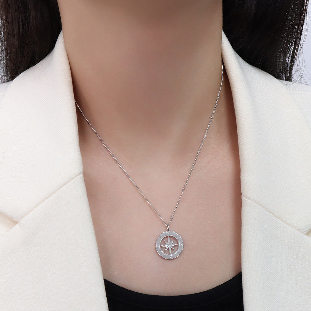 Lucky Eight Star Mangle Pendant Necklace in Titanium Steel and 18K Gold Plating