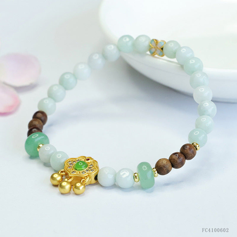Jadeite Ruyi & Round Bead 6 mm Bracelet